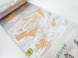 B反　地紙に花鳥模様織出し名古屋帯地反物